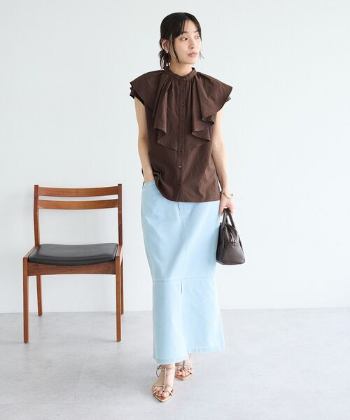 CRAFT STANDARD BOUTIQUE(クラフトスタンダードブティック)の「【吸水速乾】シアサッカーフリルブラウス(シャツ/ブラウス・レディース・ブラック/ブラウン・FREE)」の7枚目の写真