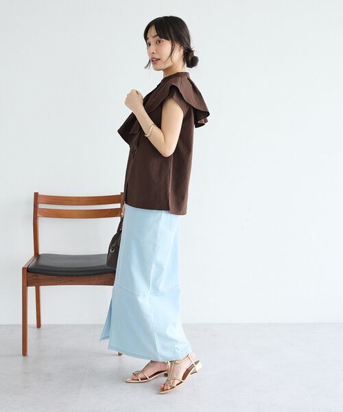 CRAFT STANDARD BOUTIQUE(クラフトスタンダードブティック)の「【吸水速乾】シアサッカーフリルブラウス(シャツ/ブラウス・レディース・ブラック/ブラウン・FREE)」の8枚目の写真