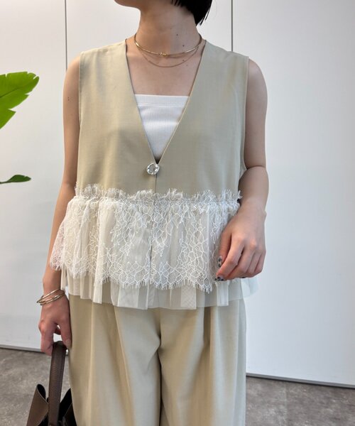 Jena espace merveilleux（ジェナ　エスパスメルヴェイユ）の「裾レースセットアップ（ワンピース・レディース・モカ/ベージュ・FREE）」の15枚目の写真