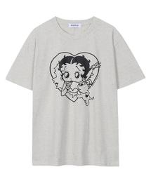 ベティブープスタンプハートバーストオーバーサイズ半袖Tシャツ_オートミール