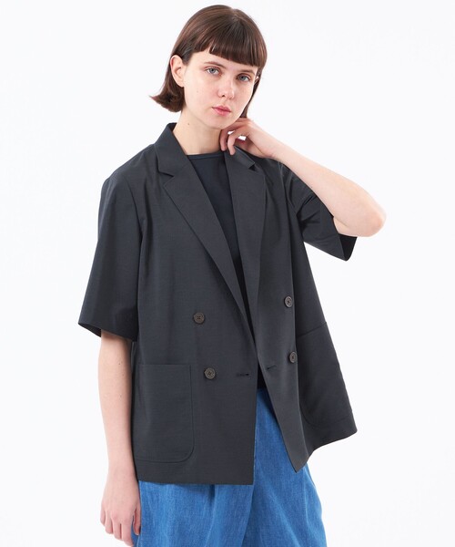MACKINTOSH PHILOSOPHY(マッキントッシュ フィロソフィー)の「リネンミックスハーフスリーブジャケット(テーラードジャケット・レディース・ベージュ系その他4/ダークネイビー・38/36)」の1枚目の写真