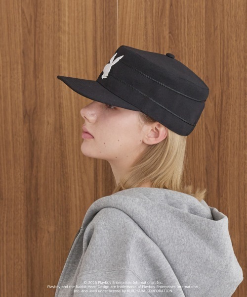 PLAYBOY(プレイボーイ)の「PLAYBOY PILLBOX CAP / プレイボーイ(キャップ・レディース・ブラック/オリーブ・57~59cm)」の4枚目の写真