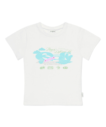 ピクニックガール ESCFロゴコラージュプリントスリムフィット半袖Tシャツアイボリー