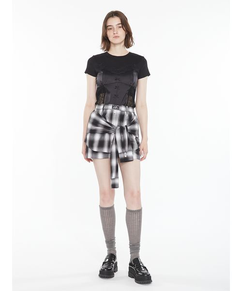 SORIN(ソリン )の「Shirt Layered Short Pants / シャツレイヤードショートパンツ(その他パンツ・レディース・カーキ/サックスブルー/チェック/ストライプ・38)」の14枚目の写真
