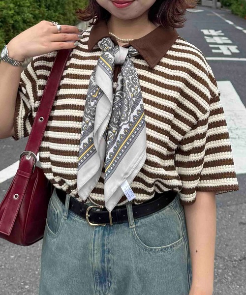 AS KNOW AS plus(アズノゥアズプラス)の「☆クロシェ風半袖ポロプルオーバー【UNISEX ITEM】(ポロシャツ・レディース・ボルドー/ブラウン/ブラック・FREE)」の3枚目の写真