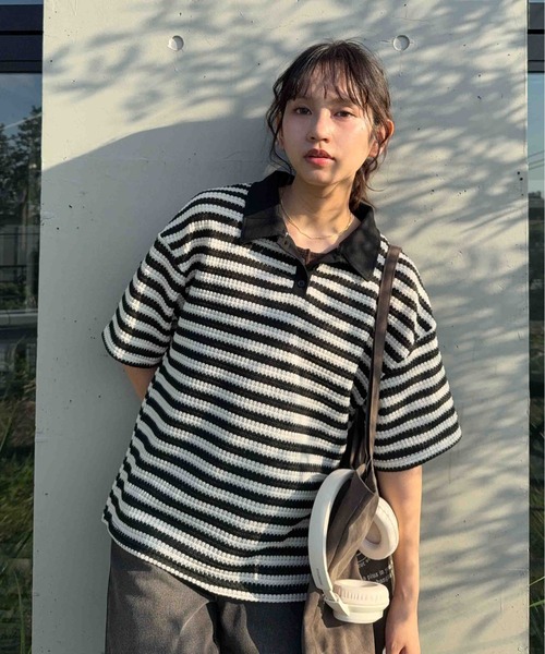 AS KNOW AS plus(アズノゥアズプラス)の「☆クロシェ風半袖ポロプルオーバー【UNISEX ITEM】(ポロシャツ・レディース・ボルドー/ブラウン/ブラック・FREE)」の14枚目の写真