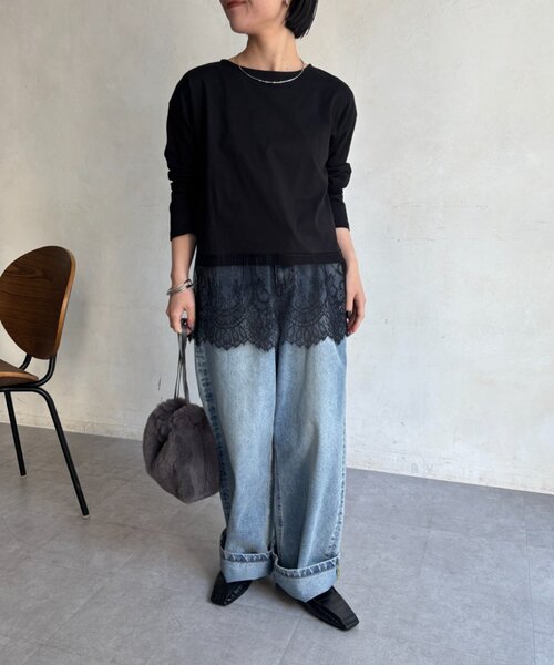 Jena espace merveilleux(ジェナ エスパスメルヴェイユ)の「裾レースカットソー(Tシャツ/カットソー・レディース・ブラック/オフホワイト・FREE)」の15枚目の写真