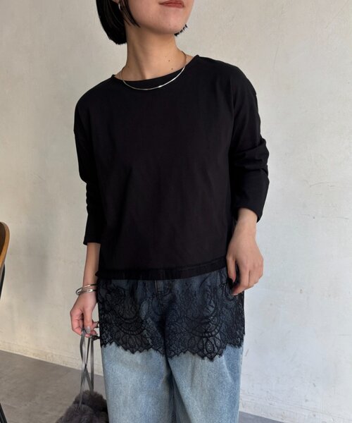 Jena espace merveilleux(ジェナ エスパスメルヴェイユ)の「裾レースカットソー(Tシャツ/カットソー・レディース・ブラック/オフホワイト・FREE)」の6枚目の写真