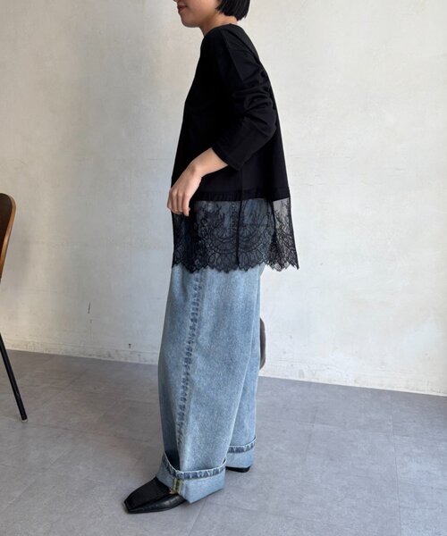 Jena espace merveilleux(ジェナ エスパスメルヴェイユ)の「裾レースカットソー(Tシャツ/カットソー・レディース・ブラック/オフホワイト・FREE)」の7枚目の写真