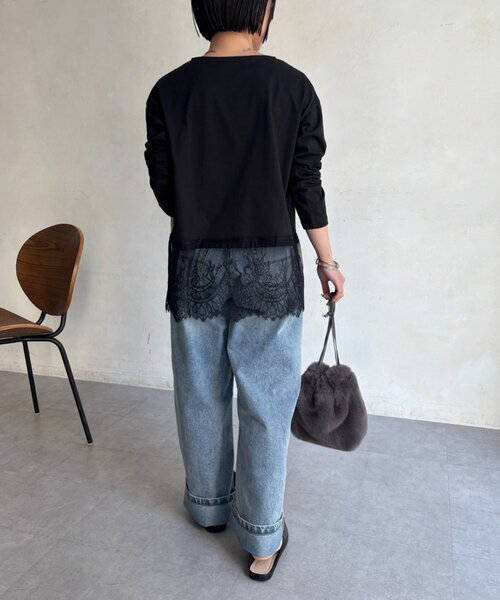 Jena espace merveilleux(ジェナ エスパスメルヴェイユ)の「裾レースカットソー(Tシャツ/カットソー・レディース・ブラック/オフホワイト・FREE)」の8枚目の写真