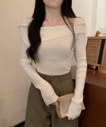 オフショルダーリブニットトップス