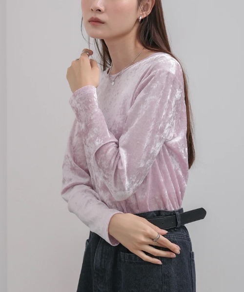 Bab(バブ)の「シアーベロアベーシックカットソー(Tシャツ/カットソー・レディース・アイボリー/ブラック/ベージュ/ピンク・FREE)」の1枚目の写真