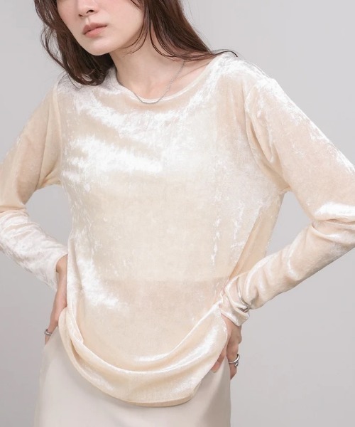 Bab(バブ)の「シアーベロアベーシックカットソー(Tシャツ/カットソー・レディース・アイボリー/ブラック/ベージュ/ピンク・FREE)」の2枚目の写真