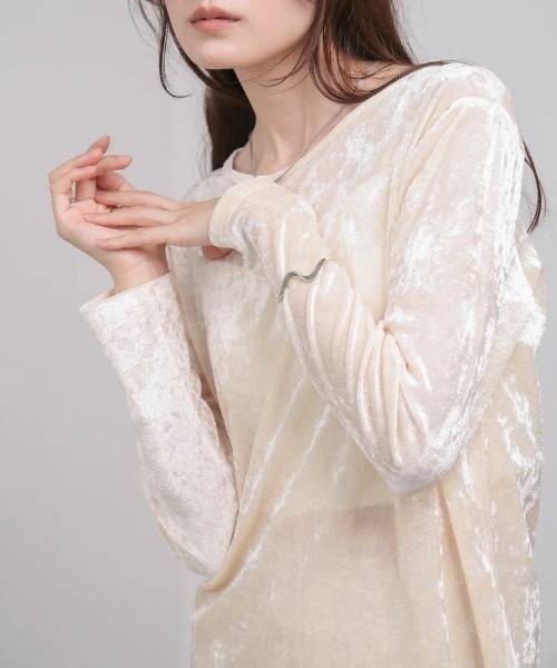 Bab(バブ)の「シアーベロアベーシックカットソー(Tシャツ/カットソー・レディース・アイボリー/ブラック/ベージュ/ピンク・FREE)」の5枚目の写真