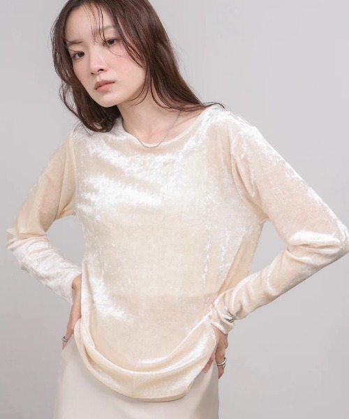 Bab(バブ)の「シアーベロアベーシックカットソー(Tシャツ/カットソー・レディース・アイボリー/ブラック/ベージュ/ピンク・FREE)」の6枚目の写真