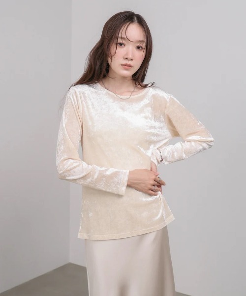 Bab(バブ)の「シアーベロアベーシックカットソー(Tシャツ/カットソー・レディース・アイボリー/ブラック/ベージュ/ピンク・FREE)」の7枚目の写真