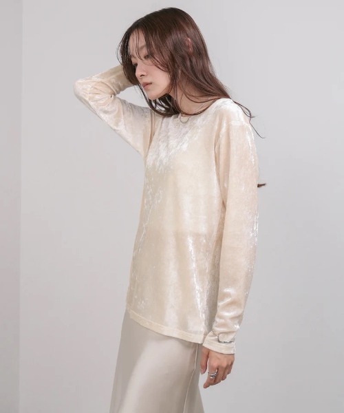 Bab(バブ)の「シアーベロアベーシックカットソー(Tシャツ/カットソー・レディース・アイボリー/ブラック/ベージュ/ピンク・FREE)」の9枚目の写真