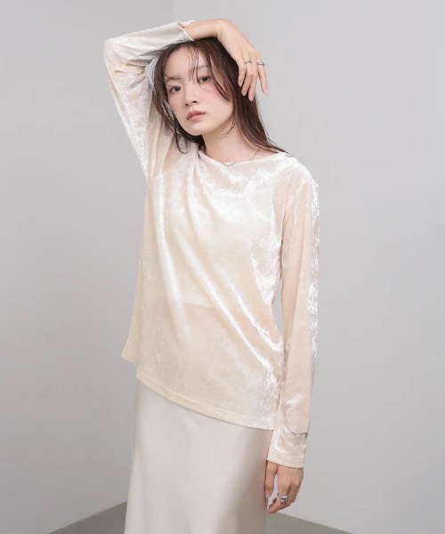 Bab(バブ)の「シアーベロアベーシックカットソー(Tシャツ/カットソー・レディース・アイボリー/ブラック/ベージュ/ピンク・FREE)」の12枚目の写真