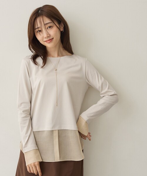 UNTITLED(アンタイトル)の「【重ね着レイヤード】シャツディテールレイヤードプルオーバー(Tシャツ/カットソー・レディース・ホワイト/ブラック/ナチュラル・02/00/50/48/44/04)」の3枚目の写真