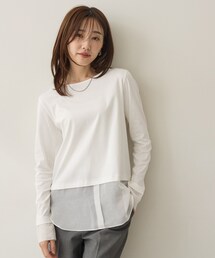 【重ね着レイヤード】シャツディテールレイヤードプルオーバー