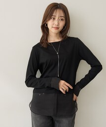 【重ね着レイヤード】シャツディテールレイヤードプルオーバー
