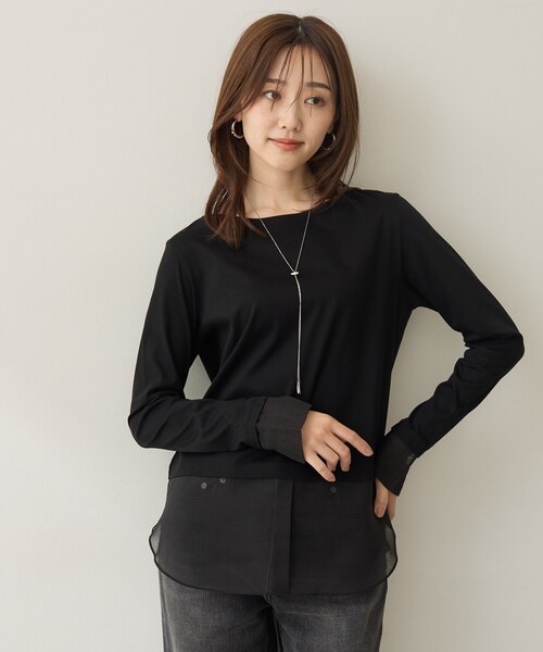 UNTITLED(アンタイトル)の「【重ね着レイヤード】シャツディテールレイヤードプルオーバー(Tシャツ/カットソー・レディース・ホワイト/ブラック/ナチュラル・02/00/50/48/44/04)」の2枚目の写真