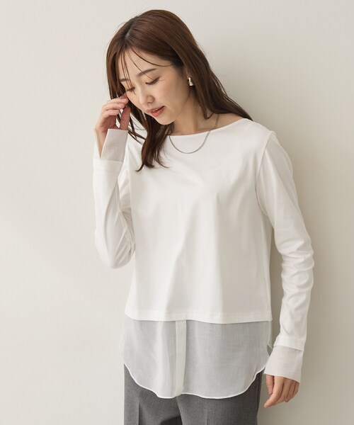 UNTITLED(アンタイトル)の「【重ね着レイヤード】シャツディテールレイヤードプルオーバー(Tシャツ/カットソー・レディース・ホワイト/ブラック/ナチュラル・02/00/50/48/44/04)」の7枚目の写真