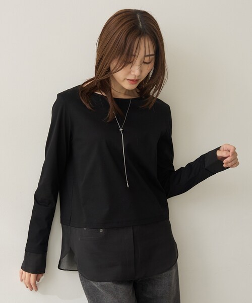 UNTITLED(アンタイトル)の「【重ね着レイヤード】シャツディテールレイヤードプルオーバー(Tシャツ/カットソー・レディース・ホワイト/ブラック/ナチュラル・02/00/50/48/44/04)」の11枚目の写真