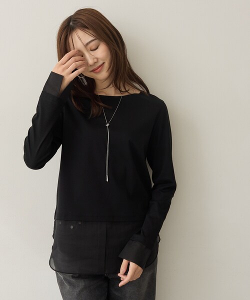UNTITLED(アンタイトル)の「【重ね着レイヤード】シャツディテールレイヤードプルオーバー(Tシャツ/カットソー・レディース・ホワイト/ブラック/ナチュラル・02/00/50/48/44/04)」の12枚目の写真