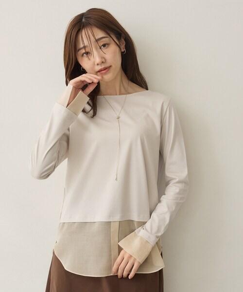 UNTITLED(アンタイトル)の「【重ね着レイヤード】シャツディテールレイヤードプルオーバー(Tシャツ/カットソー・レディース・ホワイト/ブラック/ナチュラル・02/00/50/48/44/04)」の15枚目の写真