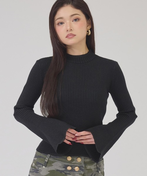 ANAP(アナップ)の「プチハイラメフレアスリーブリブトップス(ニット/セーター・レディース・ブラック/ホワイト/グレー・F)」の14枚目の写真