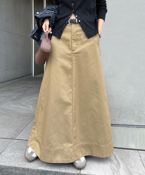 andme(アンドミー)の「チノツイルロングフレアスカート(スカート・レディース・ベージュ/ブラック・M/L)」の3枚目の写真