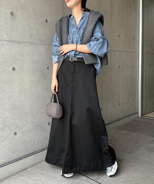 andme(アンドミー)の「チノツイルロングフレアスカート(スカート・レディース・ベージュ/ブラック・M/L)」の18枚目の写真