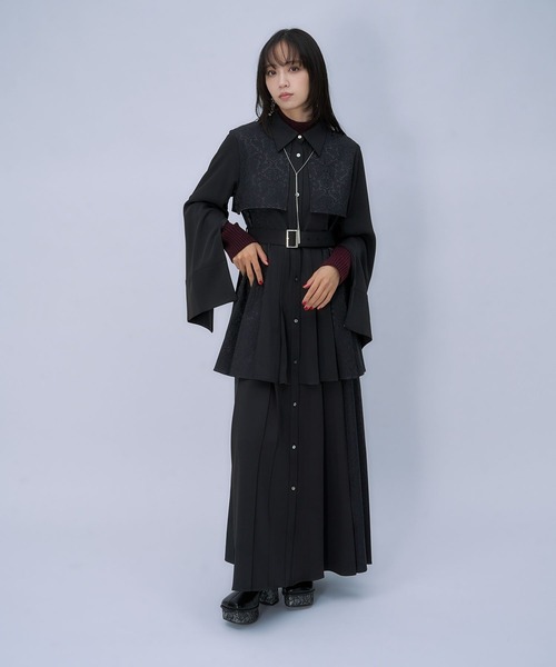 HARE（ハレ）の「【選べるミニ丈＆ロング丈】ジャガードソデアキプリーツワンピース(HARE)（ワンピース・レディース・ネイビー/ブラック/バーガンディー・SMALL/FREE）」の4枚目の写真