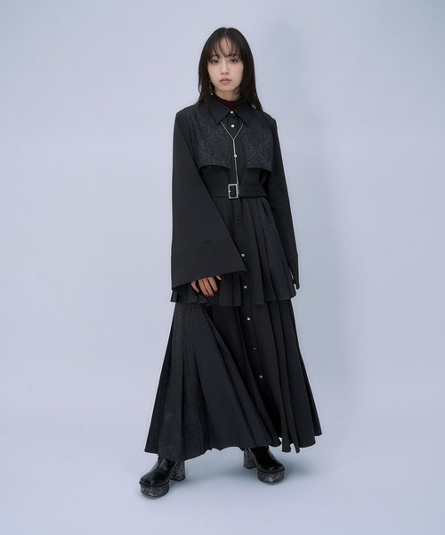 HARE（ハレ）の「【選べるミニ丈＆ロング丈】ジャガードソデアキプリーツワンピース(HARE)（ワンピース・レディース・ネイビー/ブラック/バーガンディー・SMALL/FREE）」の5枚目の写真