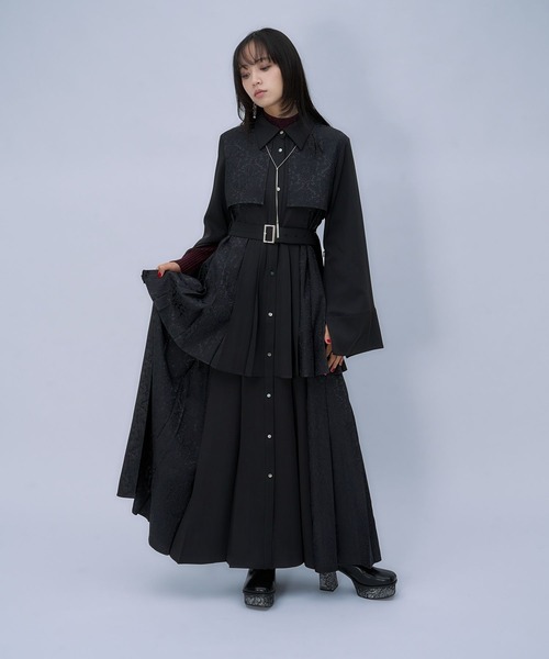HARE（ハレ）の「【選べるミニ丈＆ロング丈】ジャガードソデアキプリーツワンピース(HARE)（ワンピース・レディース・ネイビー/ブラック/バーガンディー・SMALL/FREE）」の6枚目の写真