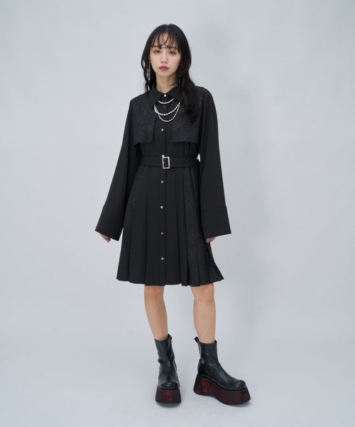 HARE（ハレ）の「【選べるミニ丈＆ロング丈】ジャガードソデアキプリーツワンピース(HARE)（ワンピース・レディース・ネイビー/ブラック/バーガンディー・SMALL/FREE）」の7枚目の写真