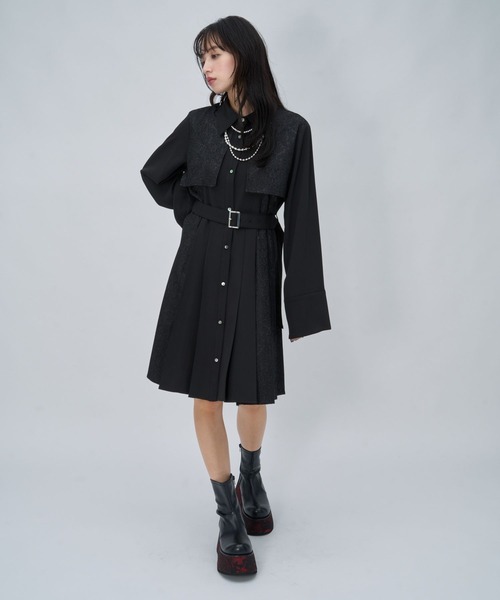 HARE（ハレ）の「【選べるミニ丈＆ロング丈】ジャガードソデアキプリーツワンピース(HARE)（ワンピース・レディース・ネイビー/ブラック/バーガンディー・SMALL/FREE）」の8枚目の写真