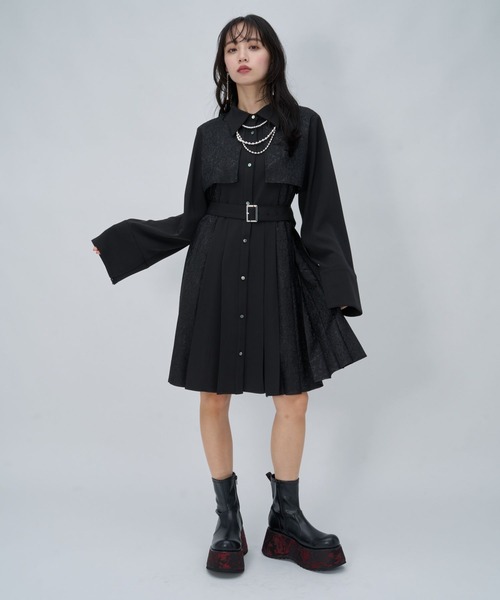 HARE（ハレ）の「【選べるミニ丈＆ロング丈】ジャガードソデアキプリーツワンピース(HARE)（ワンピース・レディース・ネイビー/ブラック/バーガンディー・SMALL/FREE）」の9枚目の写真