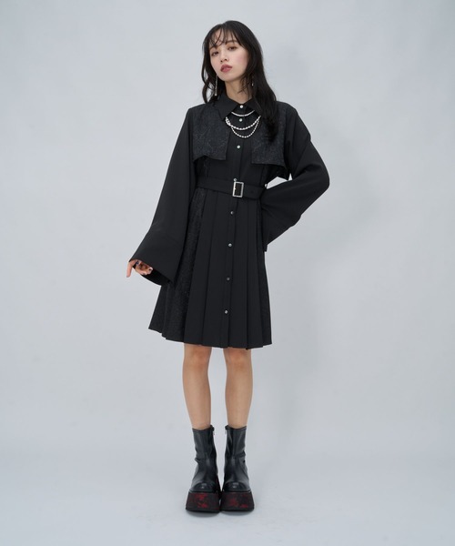 HARE（ハレ）の「【選べるミニ丈＆ロング丈】ジャガードソデアキプリーツワンピース(HARE)（ワンピース・レディース・ネイビー/ブラック/バーガンディー・SMALL/FREE）」の10枚目の写真