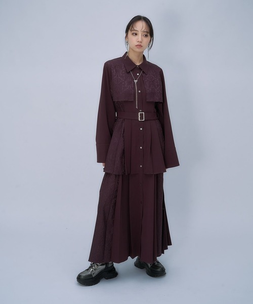 HARE（ハレ）の「【選べるミニ丈＆ロング丈】ジャガードソデアキプリーツワンピース(HARE)（ワンピース・レディース・ネイビー/ブラック/バーガンディー・SMALL/FREE）」の11枚目の写真