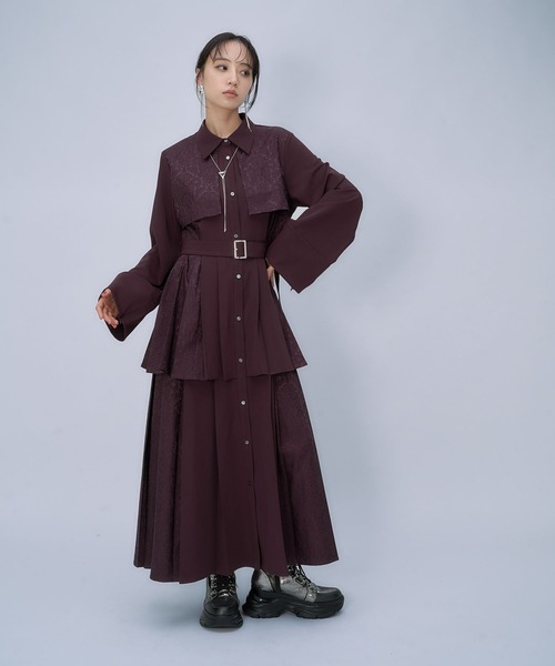 HARE（ハレ）の「【選べるミニ丈＆ロング丈】ジャガードソデアキプリーツワンピース(HARE)（ワンピース・レディース・ネイビー/ブラック/バーガンディー・SMALL/FREE）」の12枚目の写真