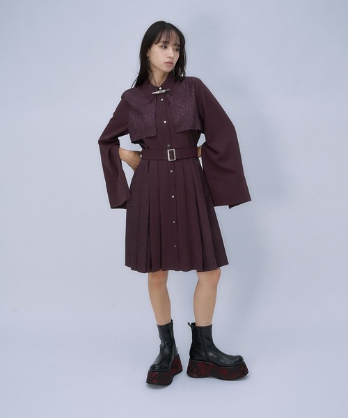 HARE（ハレ）の「【選べるミニ丈＆ロング丈】ジャガードソデアキプリーツワンピース(HARE)（ワンピース・レディース・ネイビー/ブラック/バーガンディー・SMALL/FREE）」の13枚目の写真