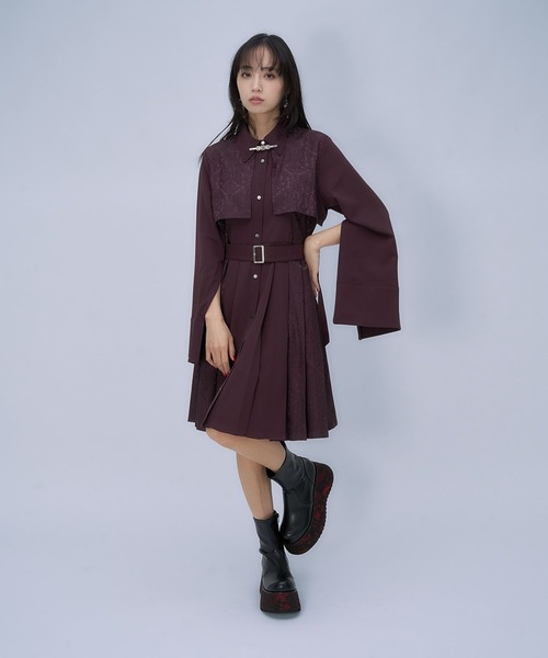 HARE（ハレ）の「【選べるミニ丈＆ロング丈】ジャガードソデアキプリーツワンピース(HARE)（ワンピース・レディース・ネイビー/ブラック/バーガンディー・SMALL/FREE）」の14枚目の写真