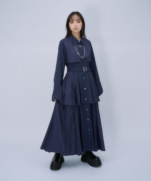 HARE（ハレ）の「【選べるミニ丈＆ロング丈】ジャガードソデアキプリーツワンピース(HARE)（ワンピース・レディース・ネイビー/ブラック/バーガンディー・SMALL/FREE）」の15枚目の写真