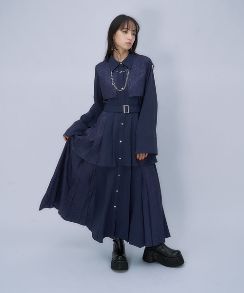 HARE（ハレ）の「【選べるミニ丈＆ロング丈】ジャガードソデアキプリーツワンピース(HARE)（ワンピース・レディース・ネイビー/ブラック/バーガンディー・SMALL/FREE）」の16枚目の写真