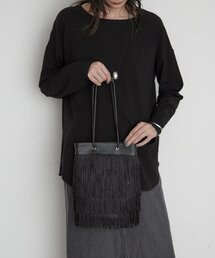 《ショルダーチェーン付き》2WAYフリンジミニトートバッグ