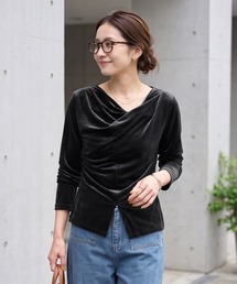 STYLE DELI（スタイルデリ）の「ストレッチライトベロアドレープトップス（Tシャツ/カットソー）」