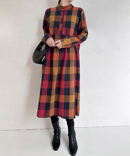 ReRe(リリ)の「チェック柄ロング丈シャツワンピース(シャツワンピース・レディース・ブラック/レッド/グリーン・MEDIUM/LARGE/X-LARGE)」の19枚目の写真