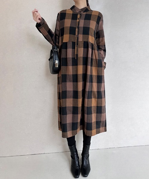 ReRe(リリ)の「チェック柄ロング丈シャツワンピース(シャツワンピース・レディース・ブラック/レッド/グリーン・MEDIUM/LARGE/X-LARGE)」の22枚目の写真